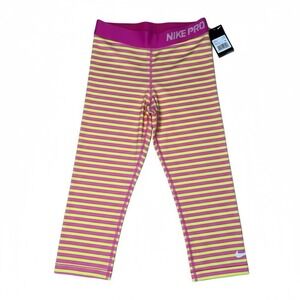 Nike Pro Dri-Fit Striped Cropped Leggings Neon Yellow & Magenta Women's‎ Medium